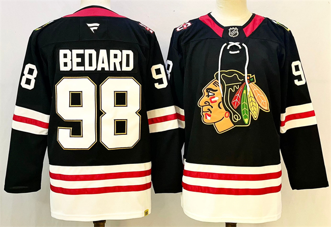 Men's Black Chicago Blackhawks #98 Connor Bedard Stitched Hockey Jersey